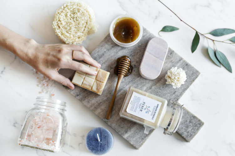 Flat lay of spa treatment set