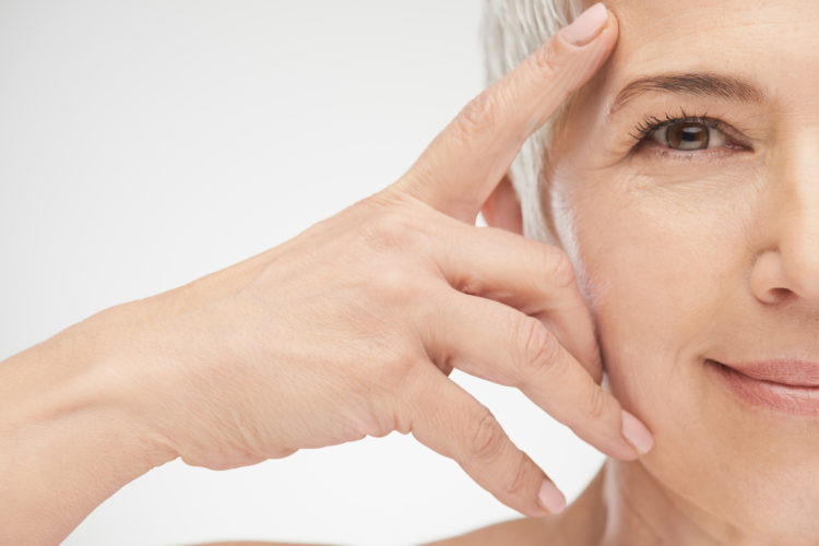 Close up of senior woman`s face.