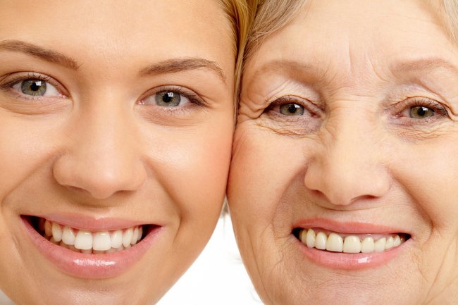 Senior age women and young women close up picture