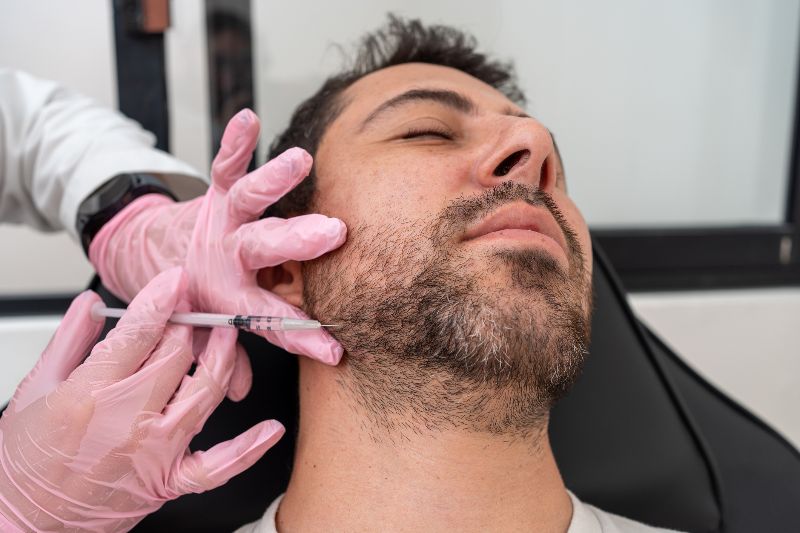 A man receiving Botox for jaw reduction by Swinyer Woseth Dermatology